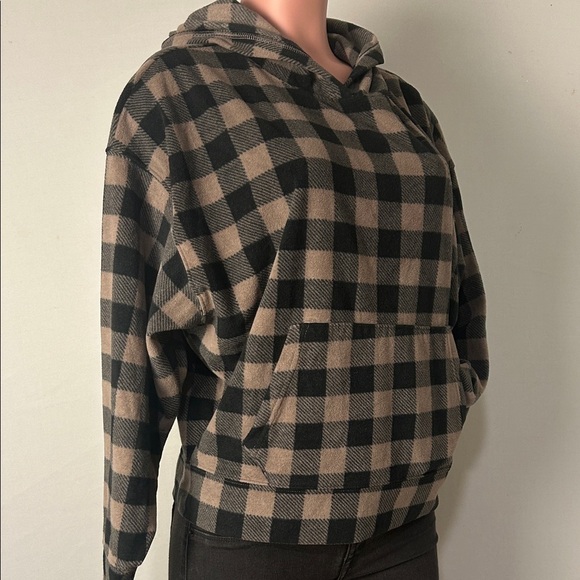 VICTORIA'S SECRET Hoodie Fleece Sleep Checkered Coffee Long Sleeve Size Medium - Picture 4 of 12
